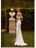 Off Shoulder Ivory Satin Slit Sexy Wedding Dress